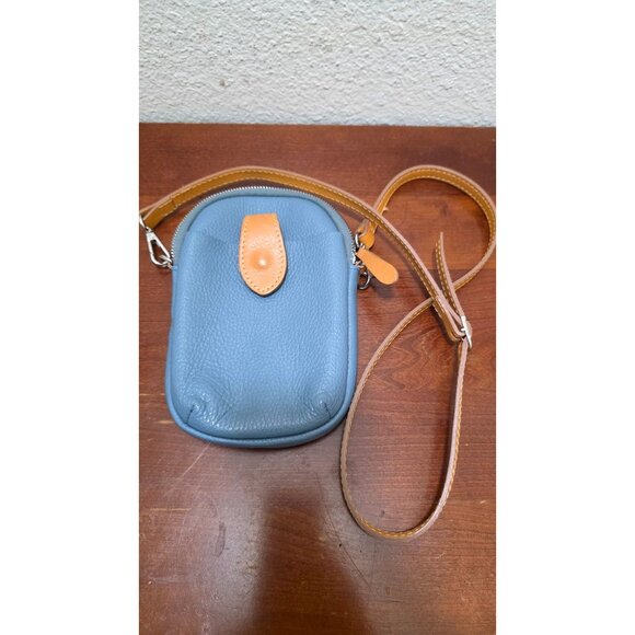 Divina Firenze Small Blue Leather Crossbody Bag Tan Strap Italian Leather - Picture 2 of 8